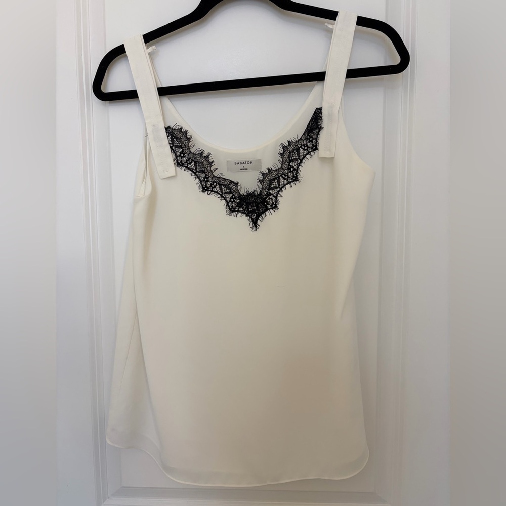 Babaton ARITZIA Cream Top with Black Lace Detail